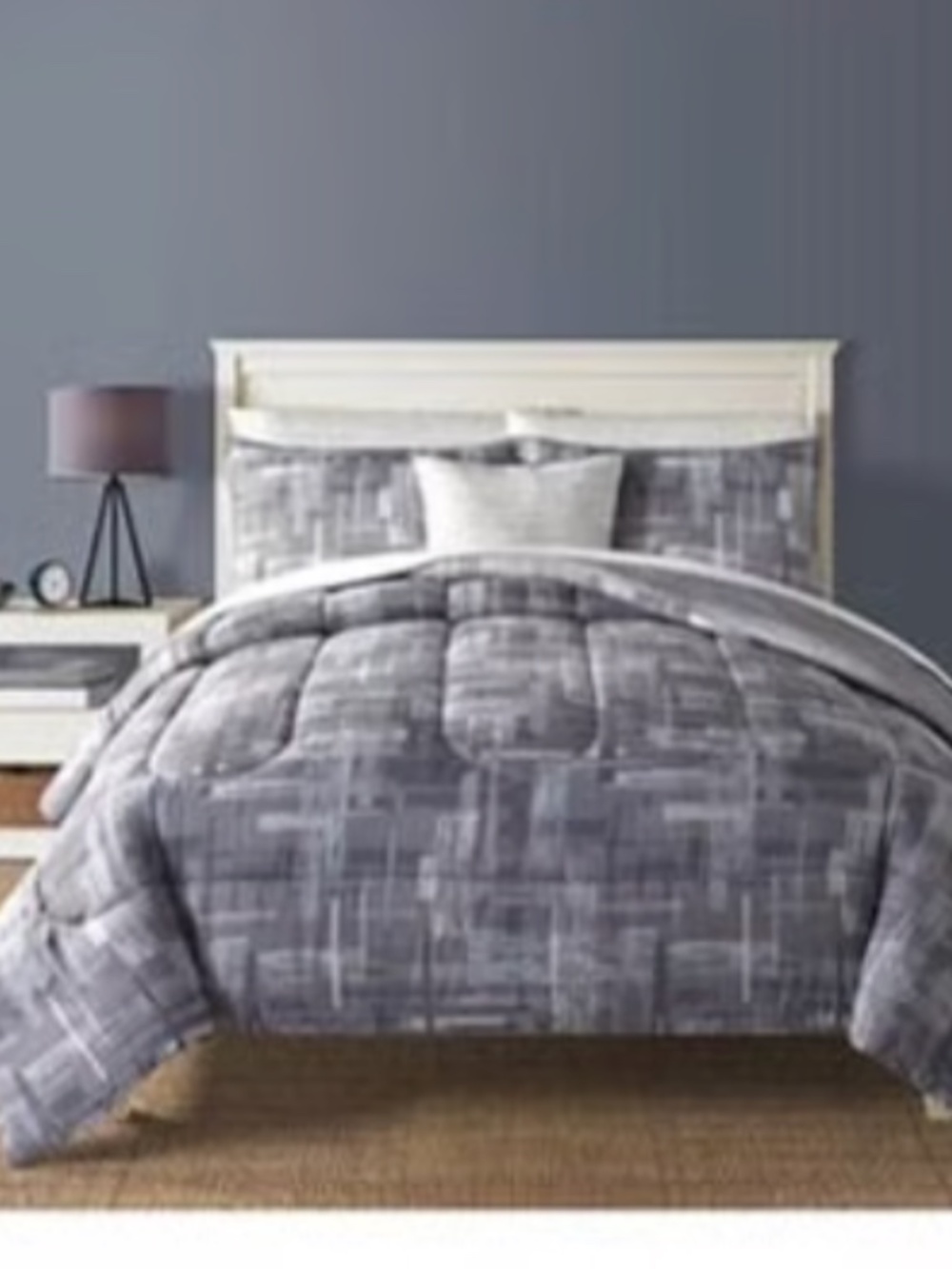 NEW JCPenney 6 Piece comforter Bed in bag Set pillow LARSON Geo Print Gray QUEEN